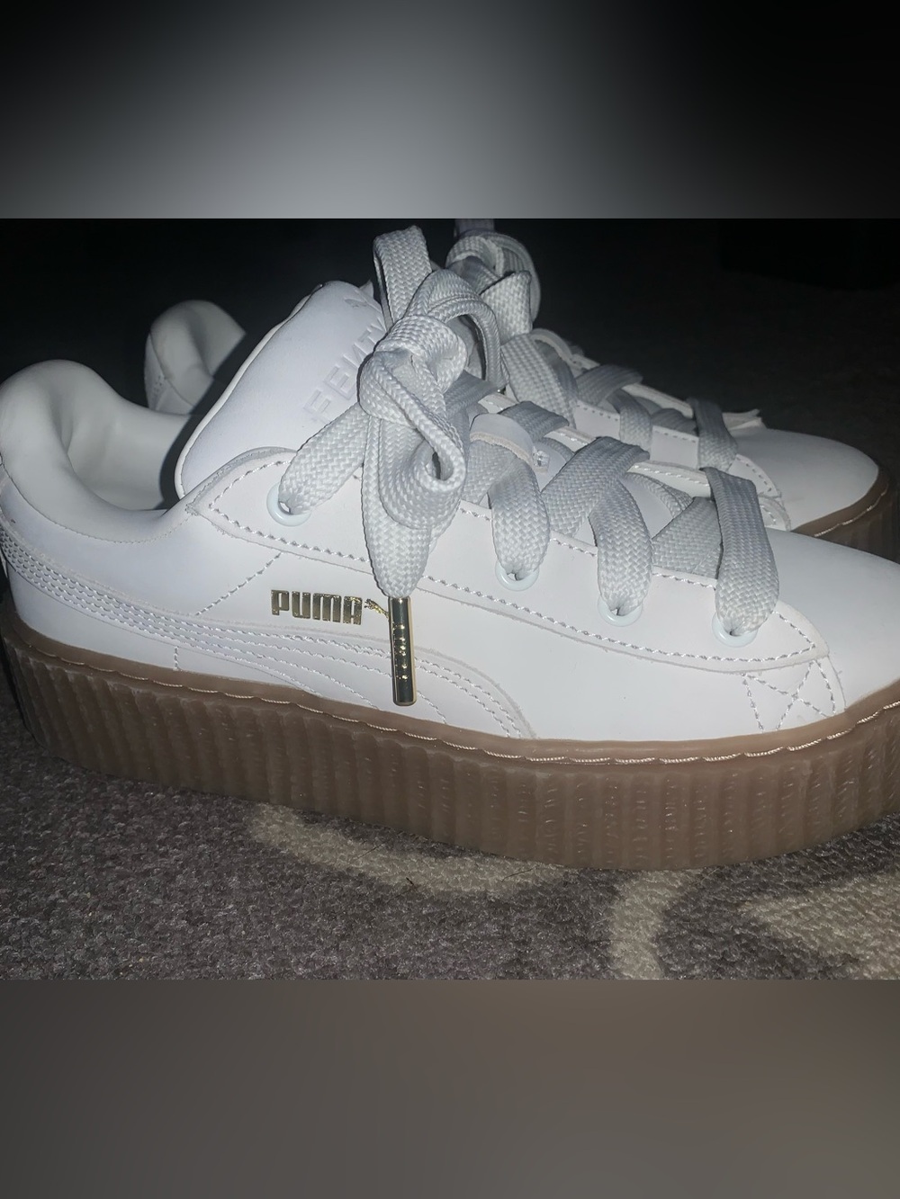 New PUMA Fentys by Rhianna White leather Platform Sneakers with Gum Sole